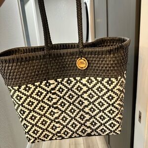 Maria Victoria Meduim dark grey and White Woven Tote Bag